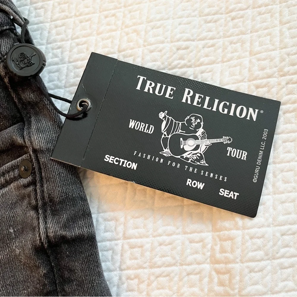 NWT True Religion Men’s Logan Relaxed Tapered Fit Black Distressed Jeans Size 32